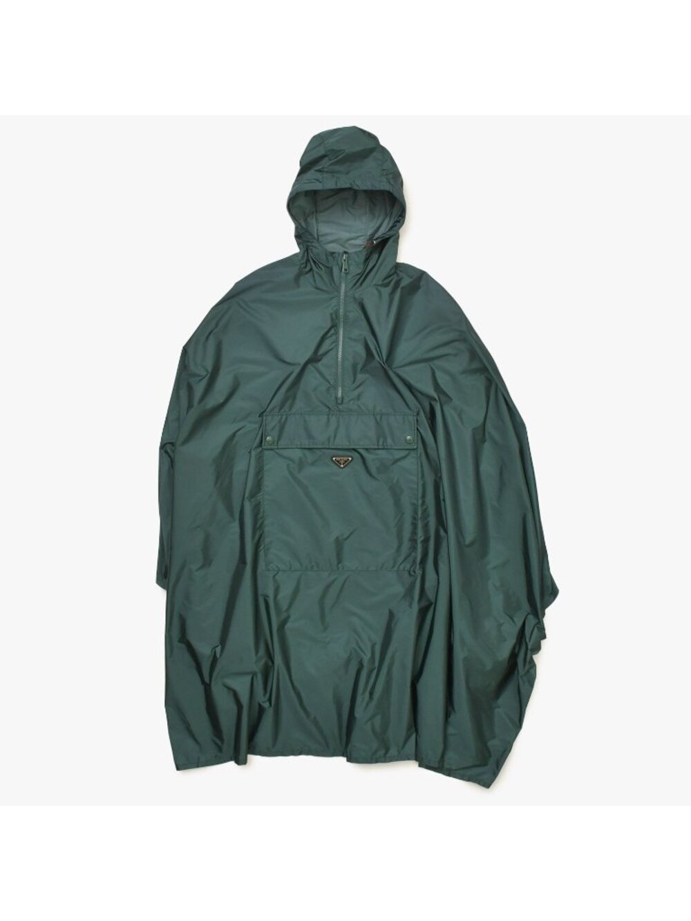 Prada Re-Nylon Hooded Nylon Rain Poncho Anorak Metal Green Half Zip S